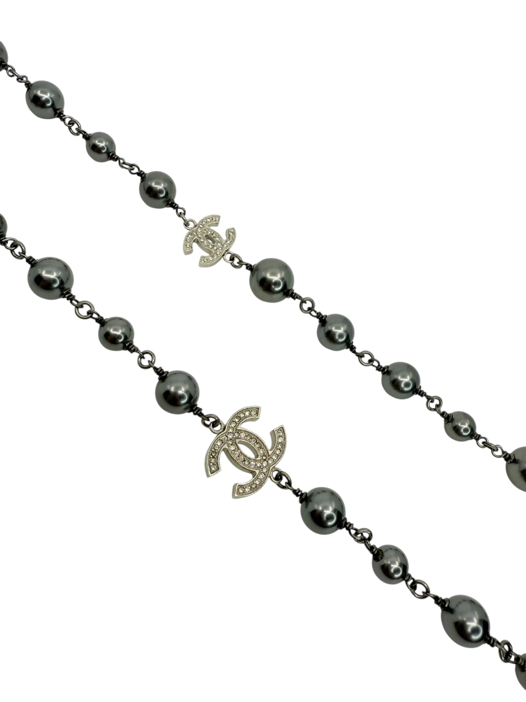 Chanel Long Faux Pearl & Crystal CC Necklace