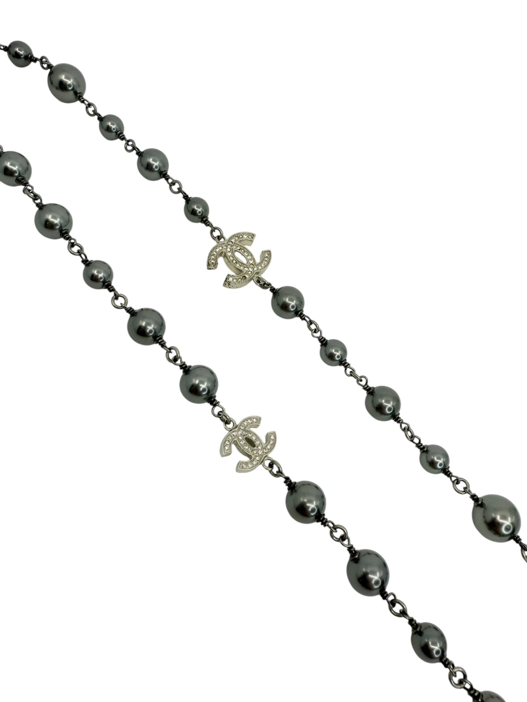 Chanel Long Faux Pearl & Crystal CC Necklace