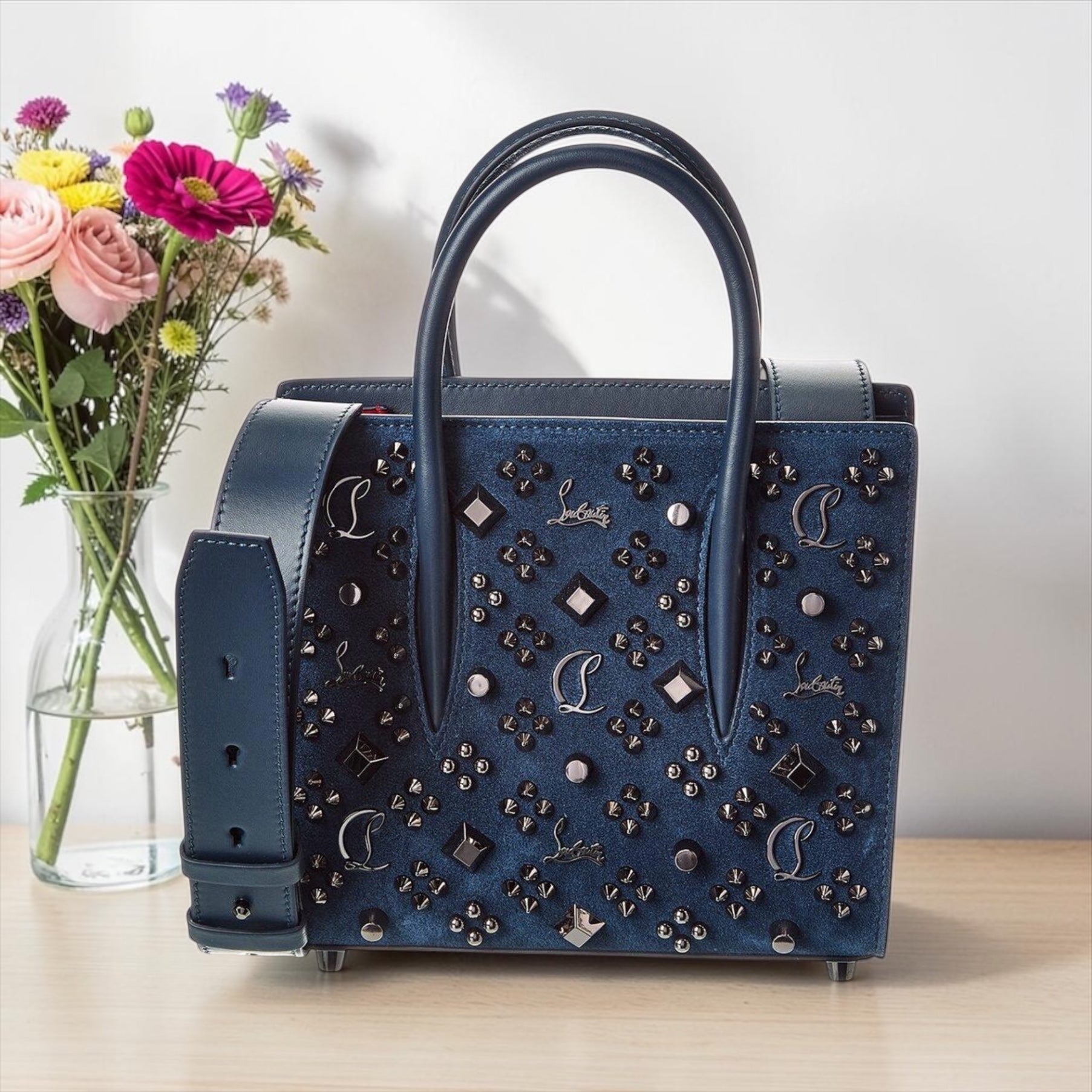 Christian Louboutin Suede Medium Paloma Studded Top Handle Tote