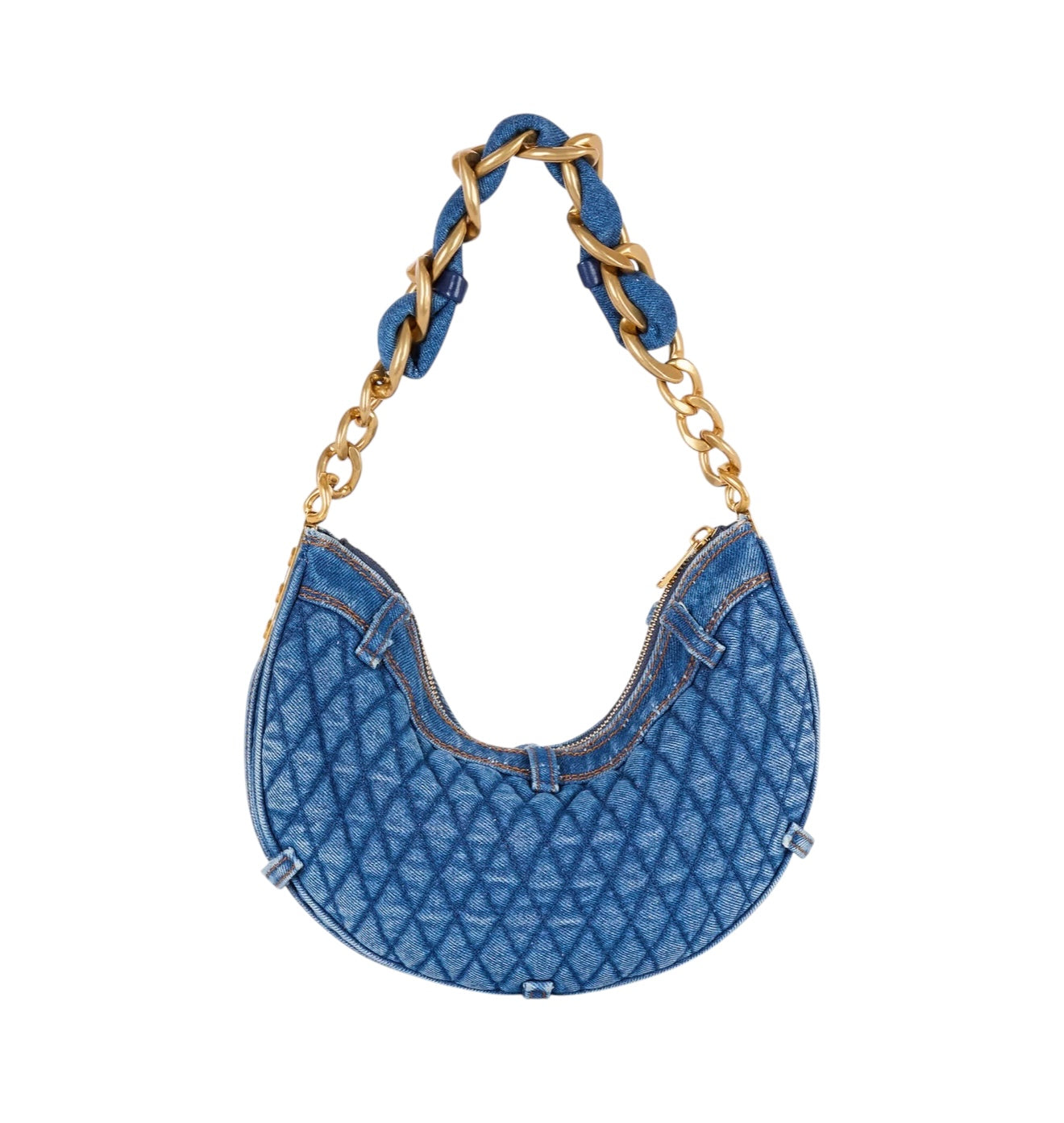 Balmain Quilted Denim Moon Bag