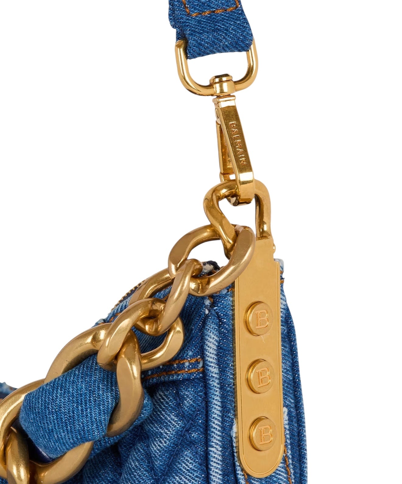Balmain Quilted Denim Moon Bag