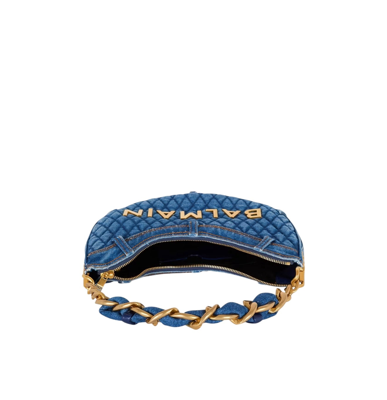 Balmain Quilted Denim Moon Bag
