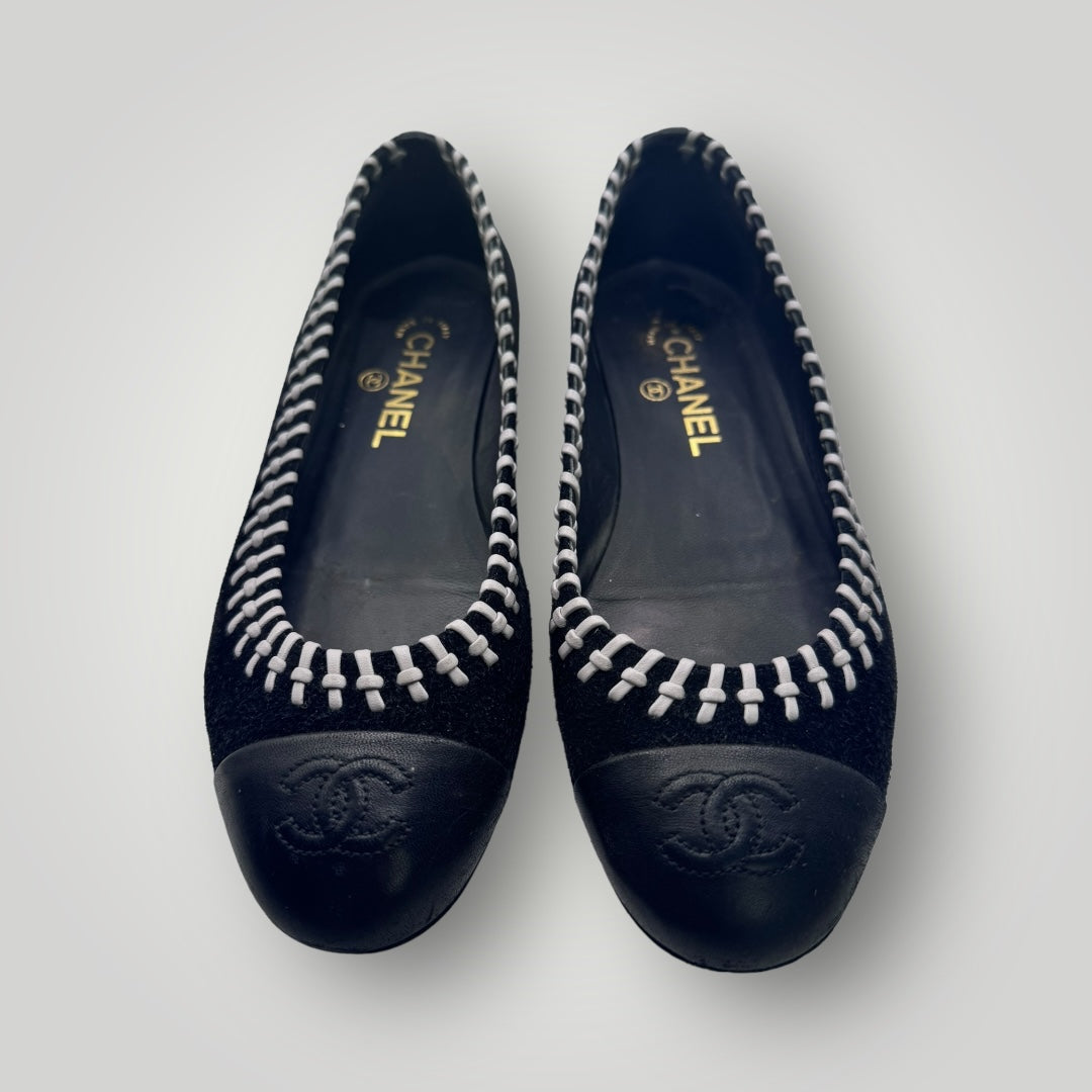 Chanel Suede Leather Whipstitch Ballet Flats