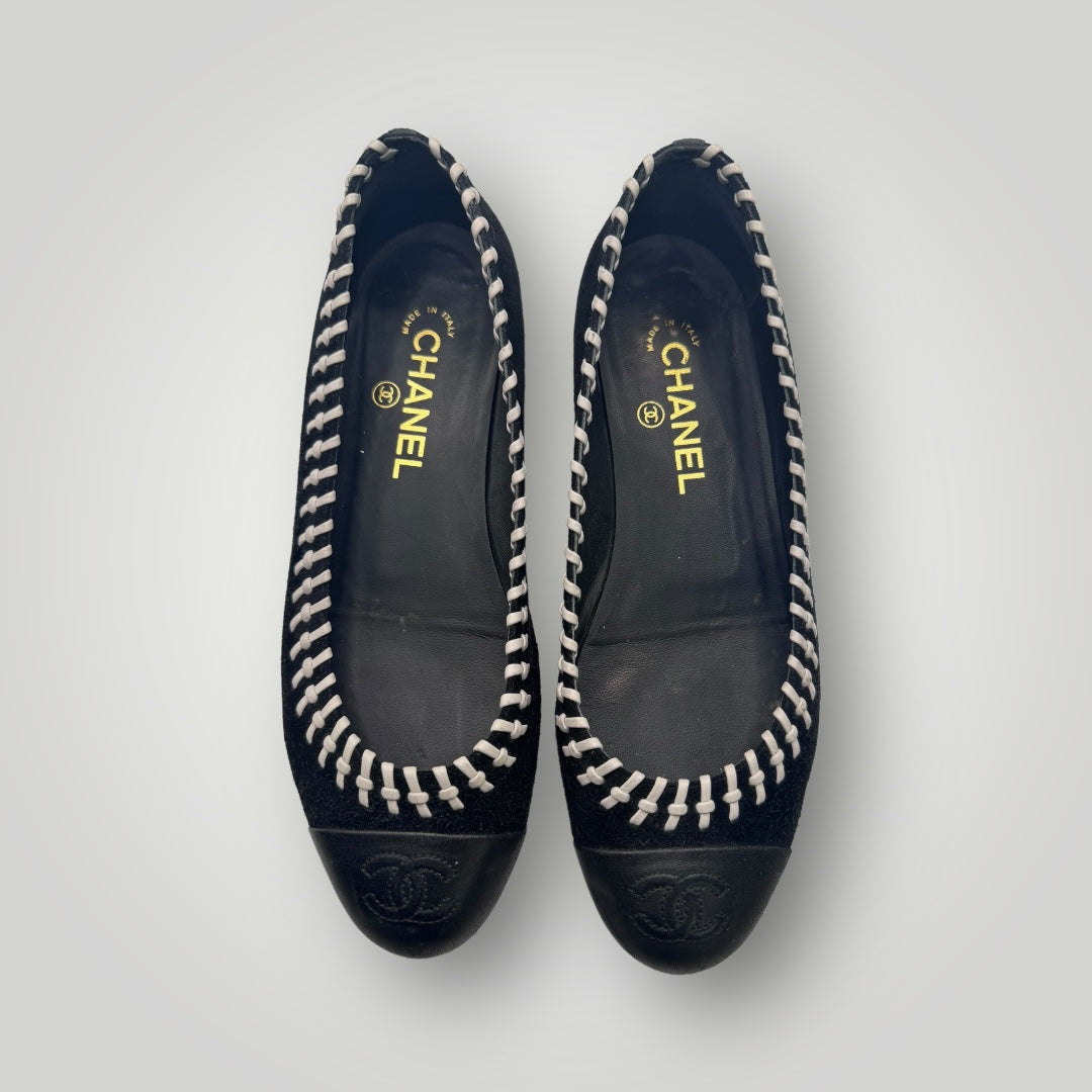 Chanel Suede Leather Whipstitch Ballet Flats