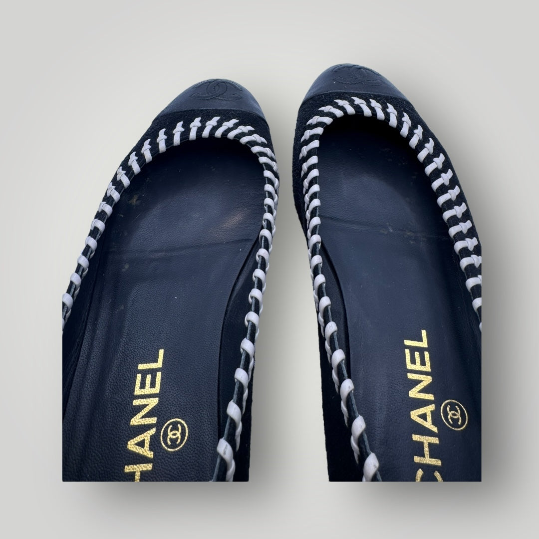 Chanel Suede Leather Whipstitch Ballet Flats