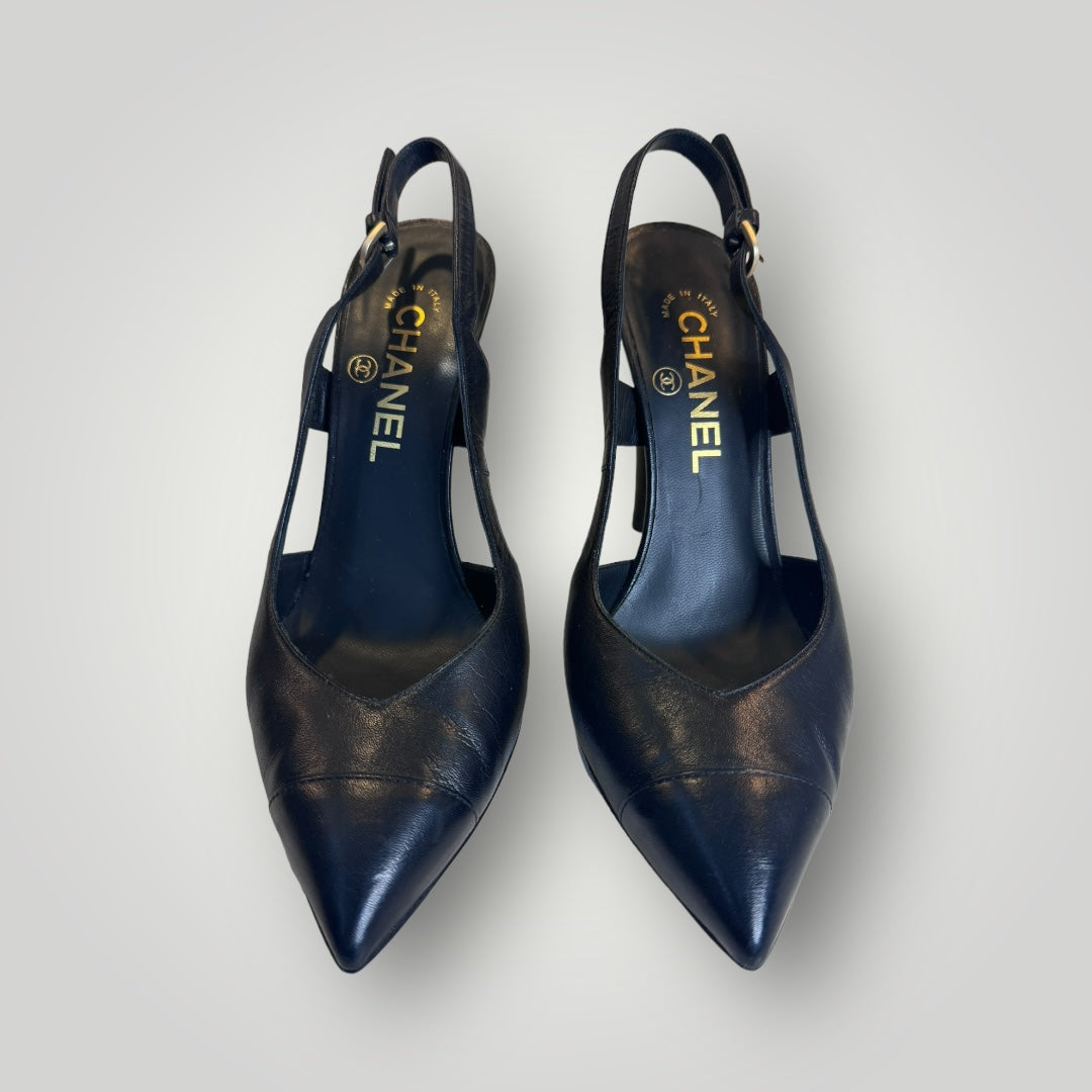 Chanel Leather Pearl Slingback Pumps (37.5/7.5) | The Little
