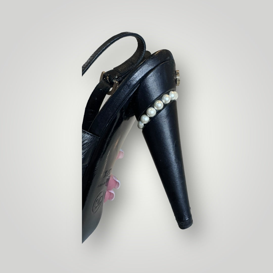 Chanel Leather Pearl Slingback Pumps (37.5/7.5) | The Little