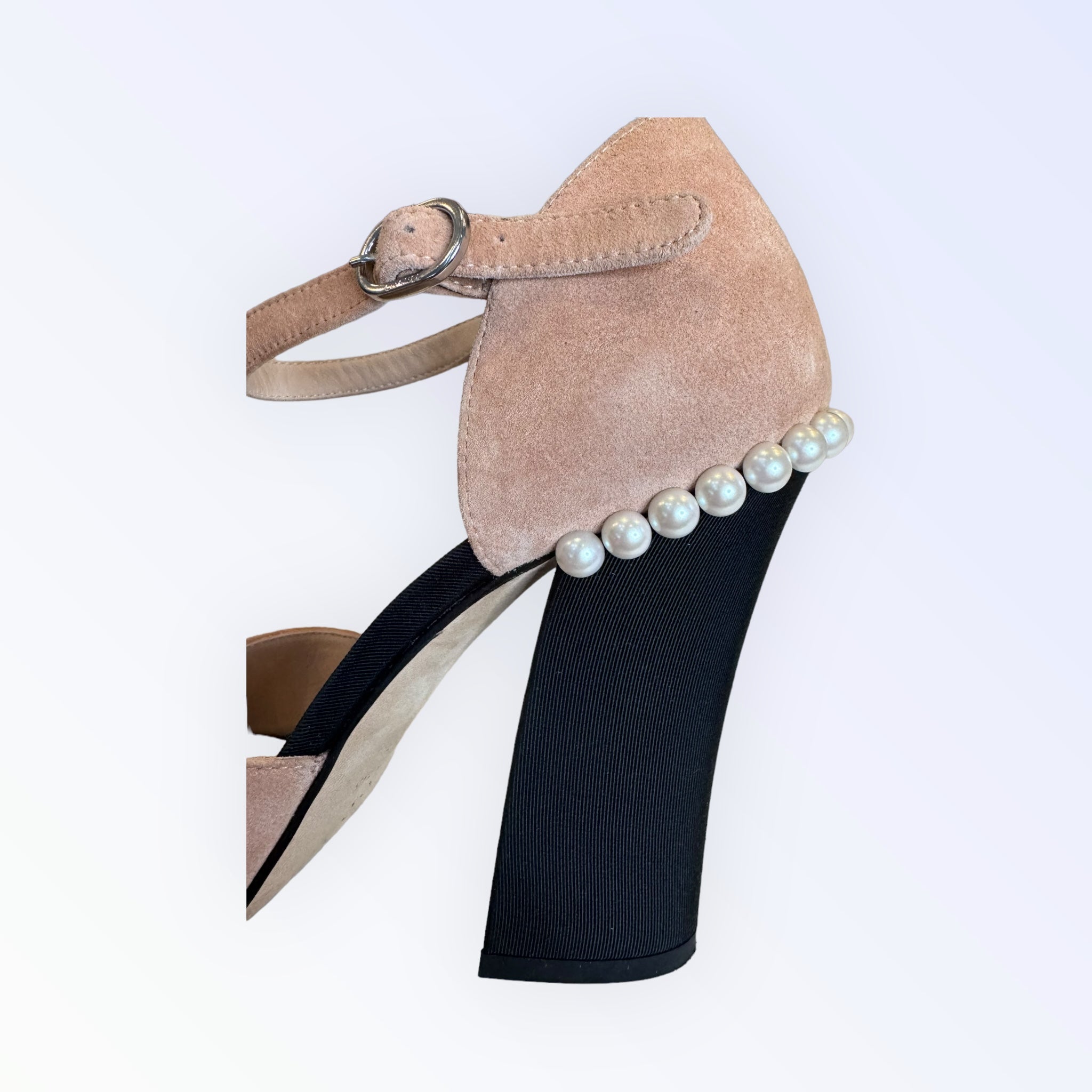 Chanel CC Suede Pearl Calfskin Pumps