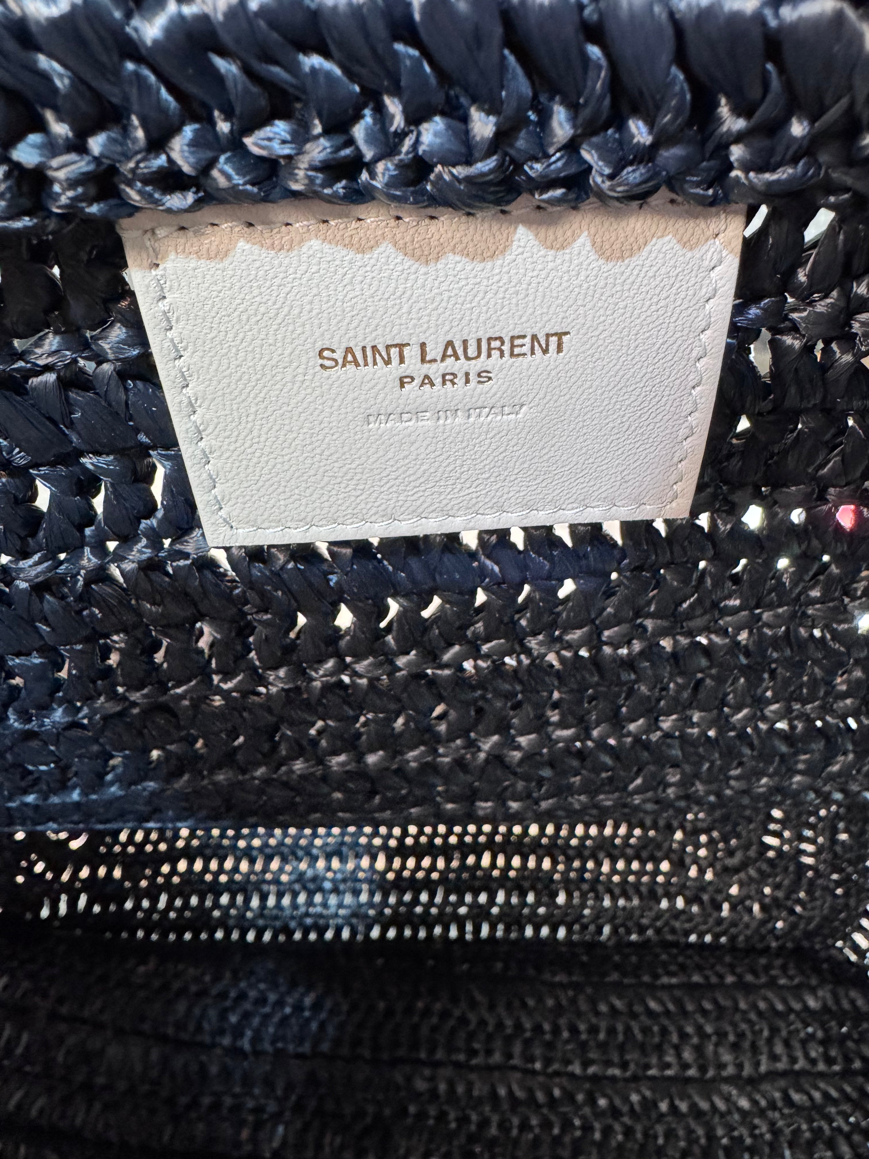 Saint Laurent Rive Gauche Embroidered Raffia Tote Bag