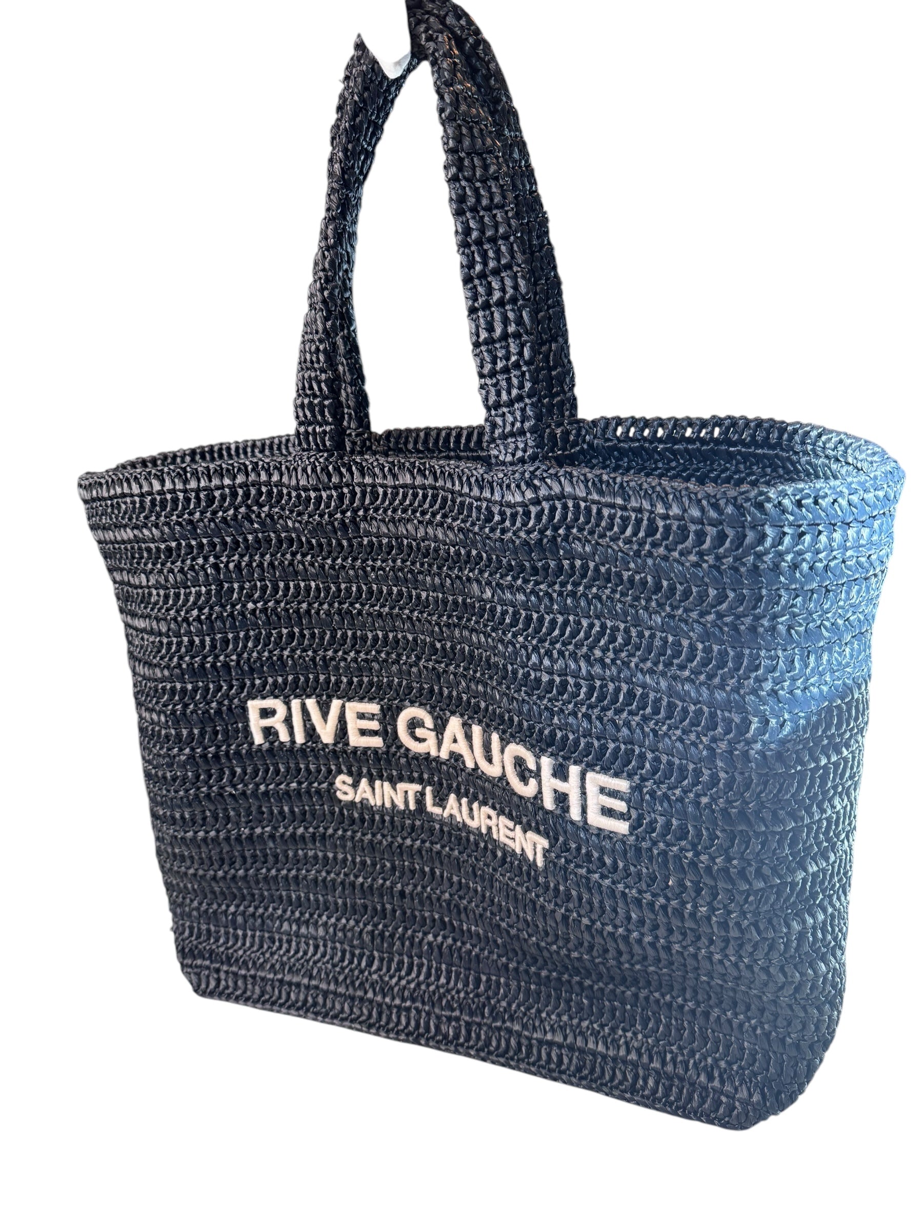 Saint Laurent Rive Gauche Embroidered Raffia Tote Bag