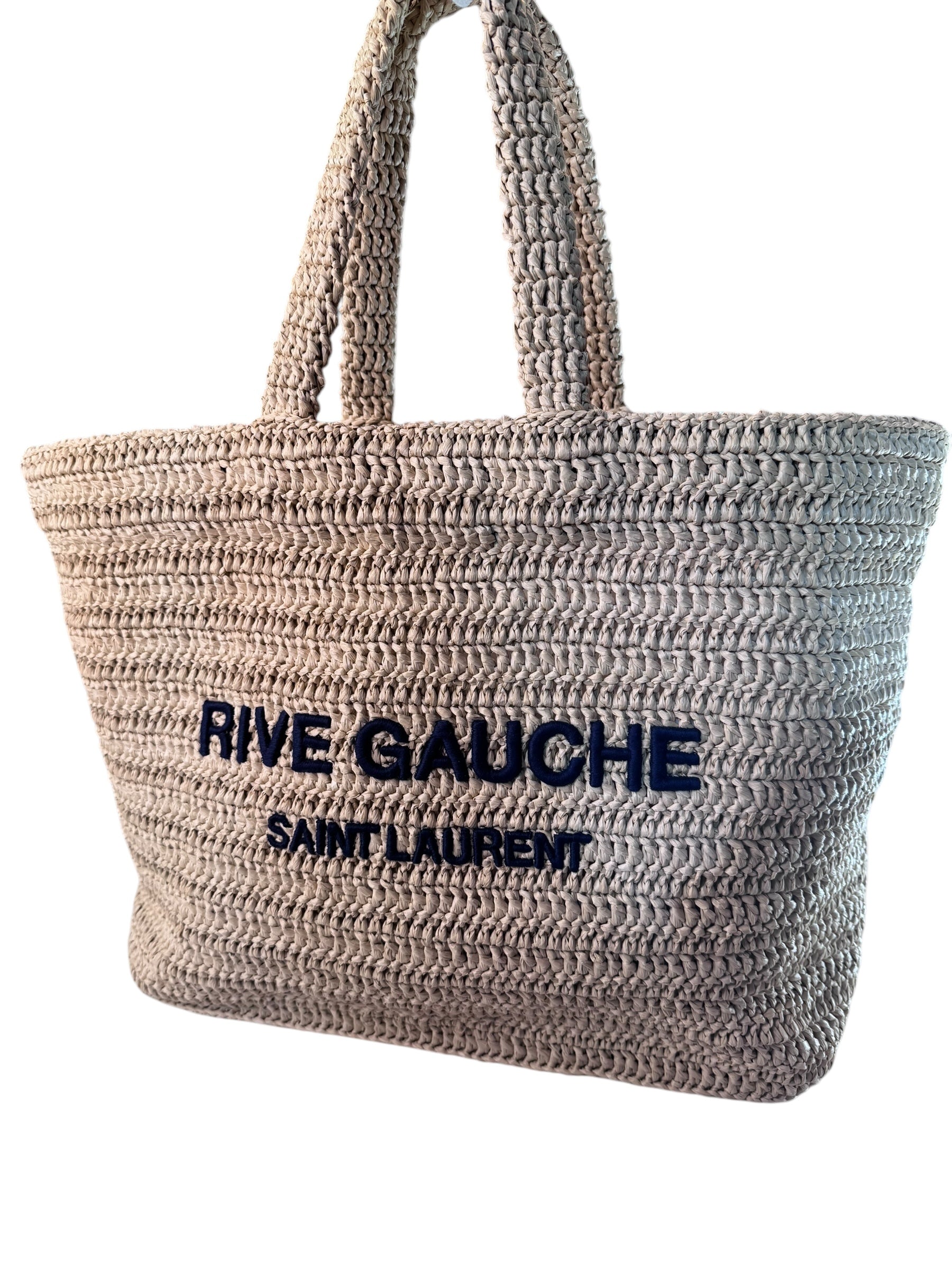 Saint Laurent Rive Gauche Embroidered Rafia Tote Bag