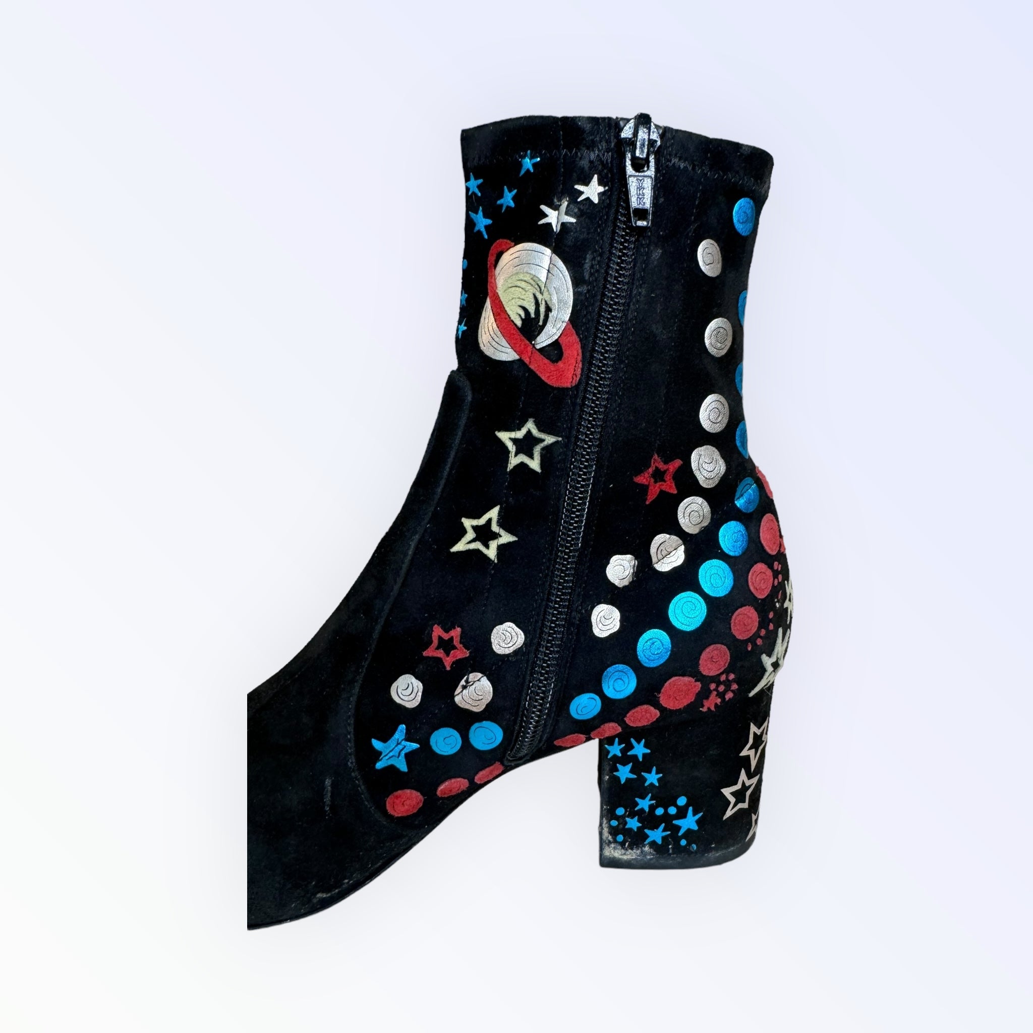 Valentino Astro Couture Galaxy Foil Print Suede Ankle Boots