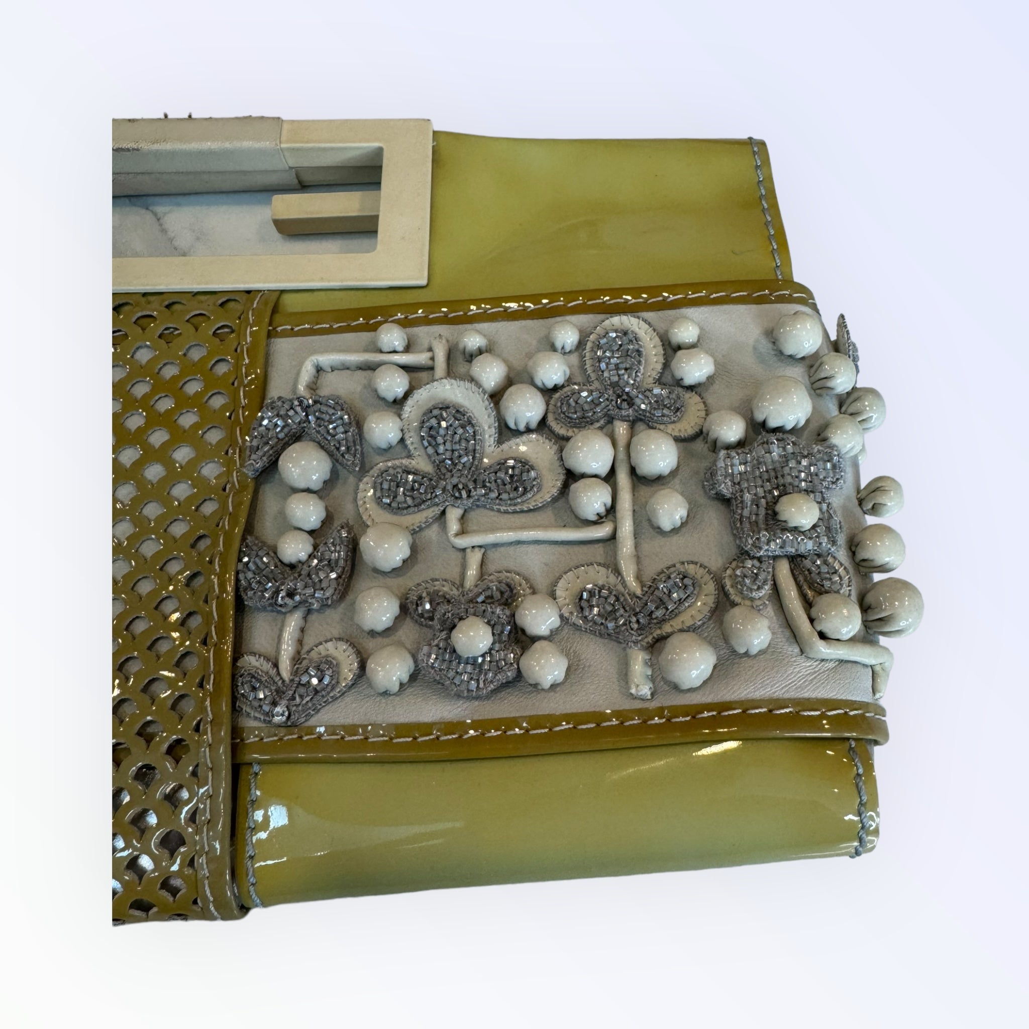 Fendi Vintage Embroidered Patent Leather Clutch