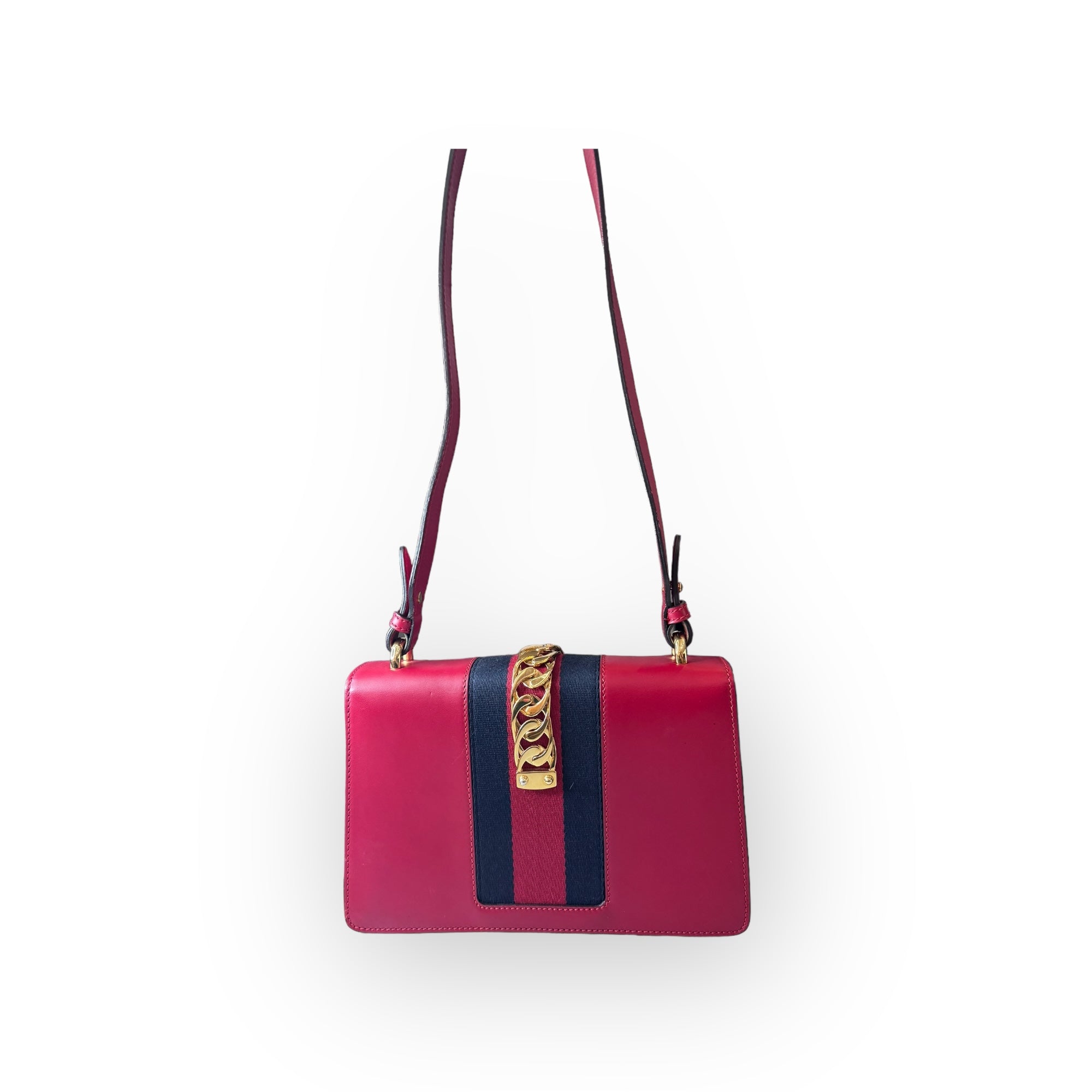 Gucci Sylvie Red Leather Web Shoulder Bag