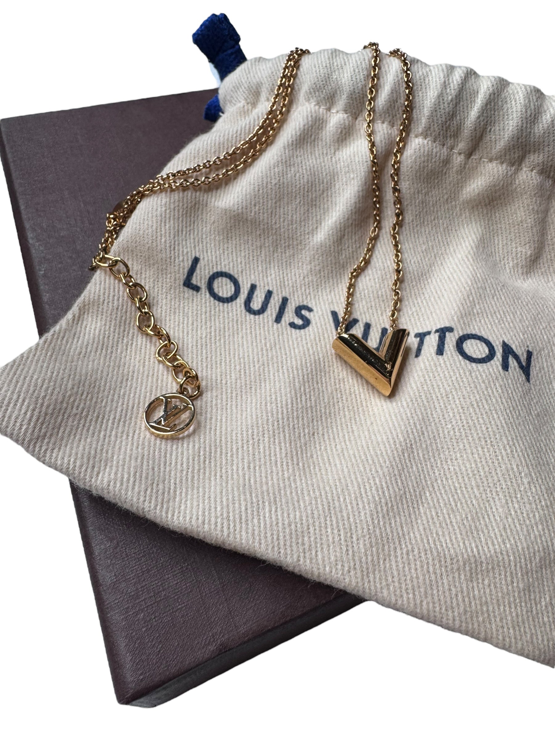 Louis Vuitton Essential V Gold Plated Necklace | The Little Purse