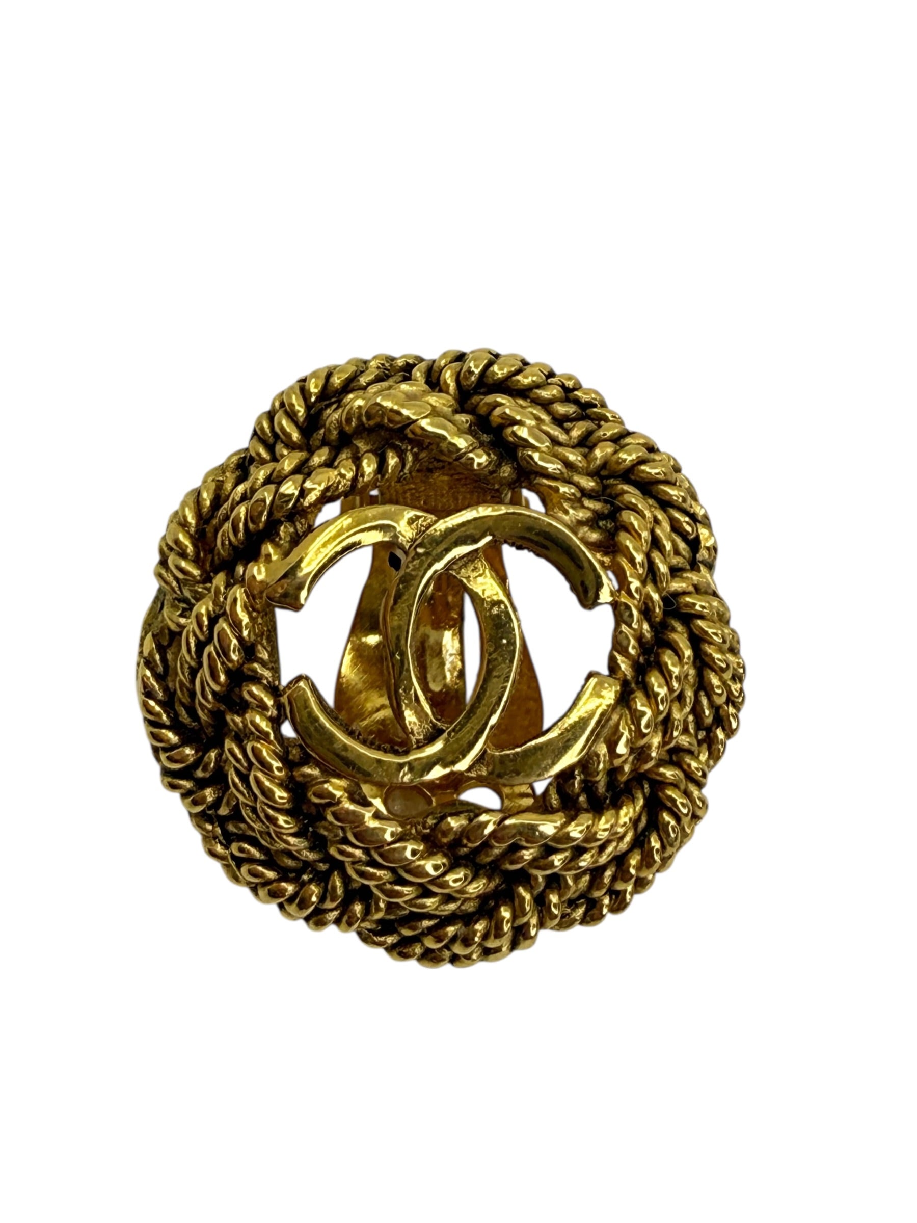 Chanel Vintage Gold Plated Clip On Earrings
