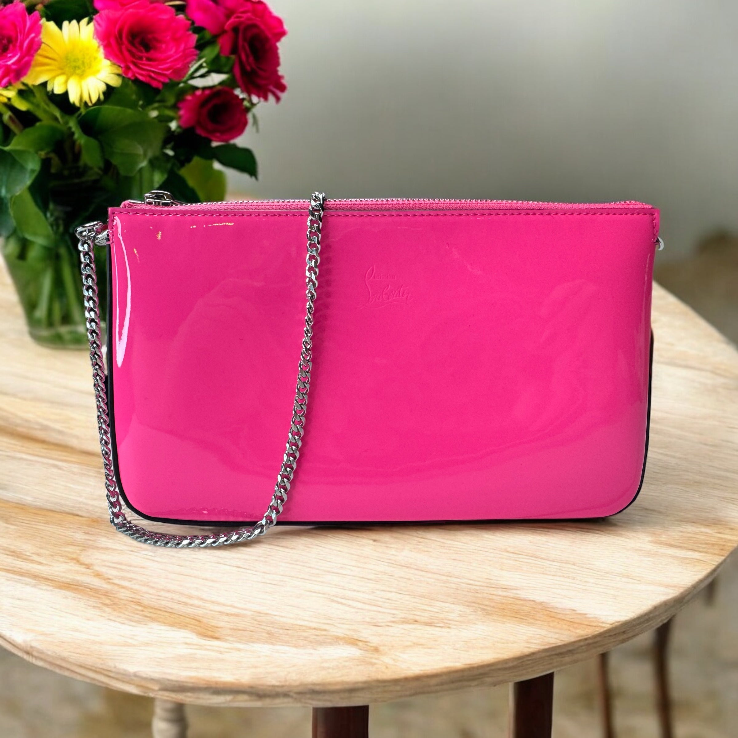 Neon pink patent clutch bag best sale