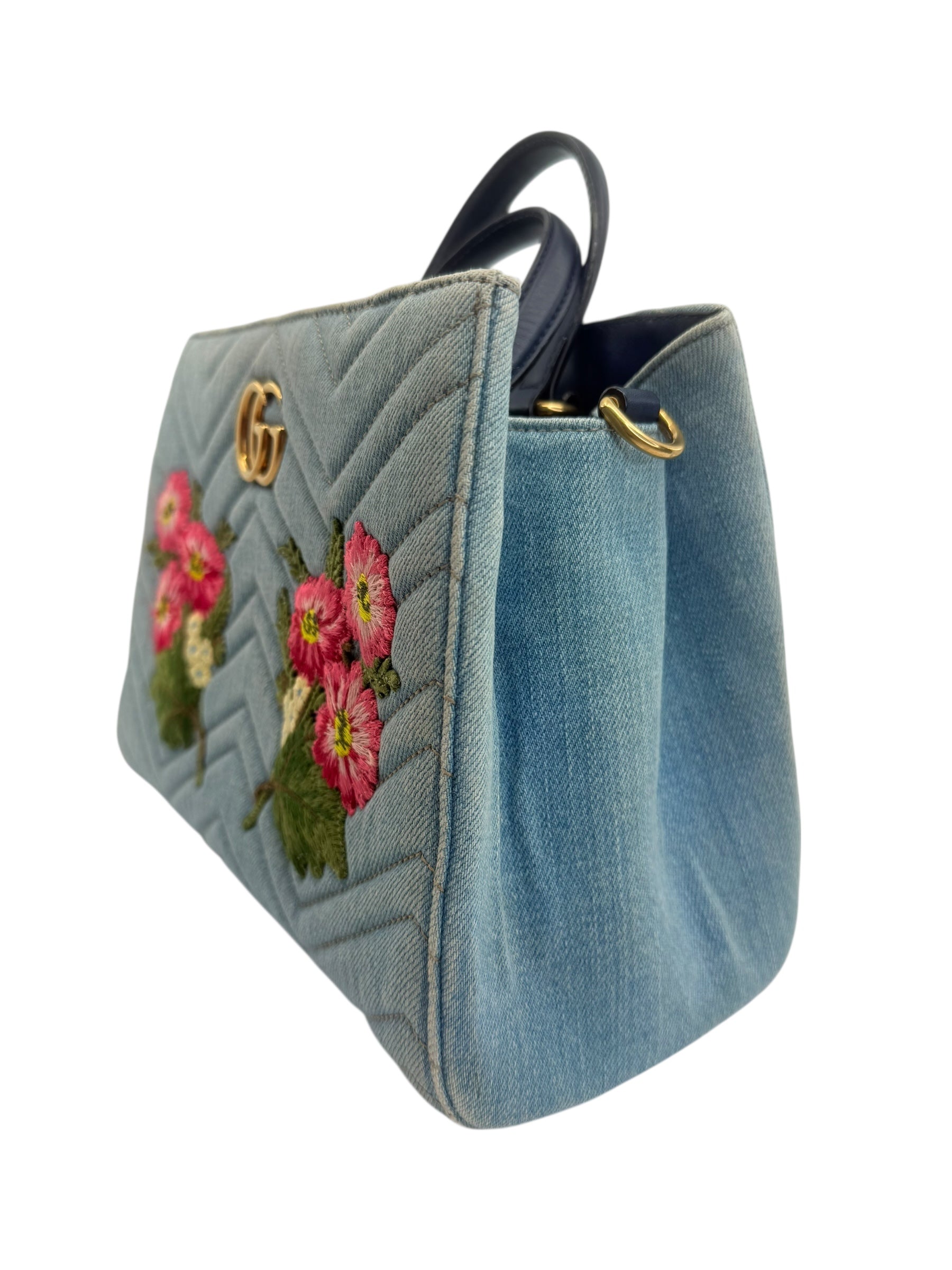 Gucci Marmont Denim Embroidered Tote