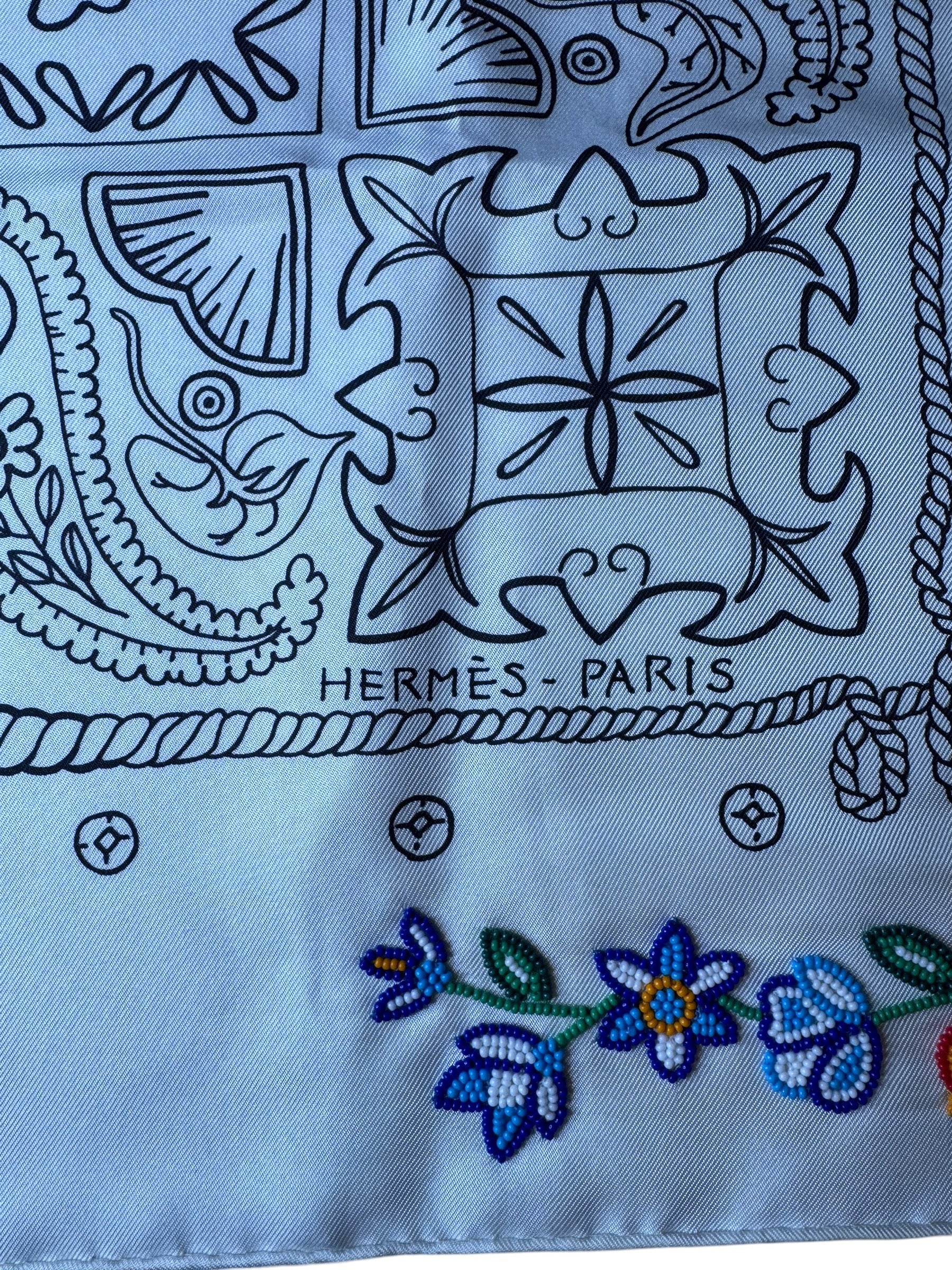 Hermes Animaux Bandana A Fleurs Embroidered Scarf | The