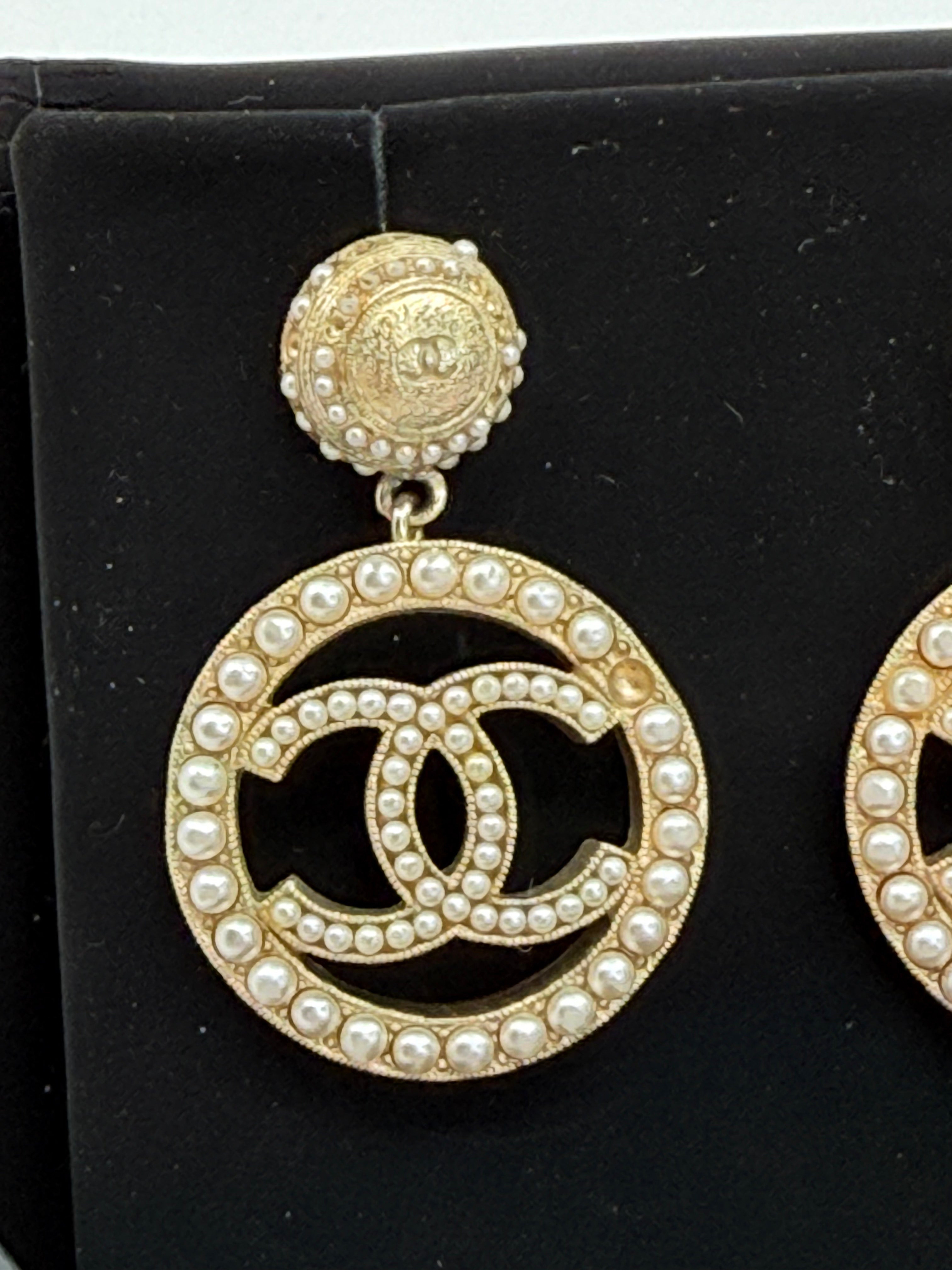 Chanel CC Gold Pearl Earrings