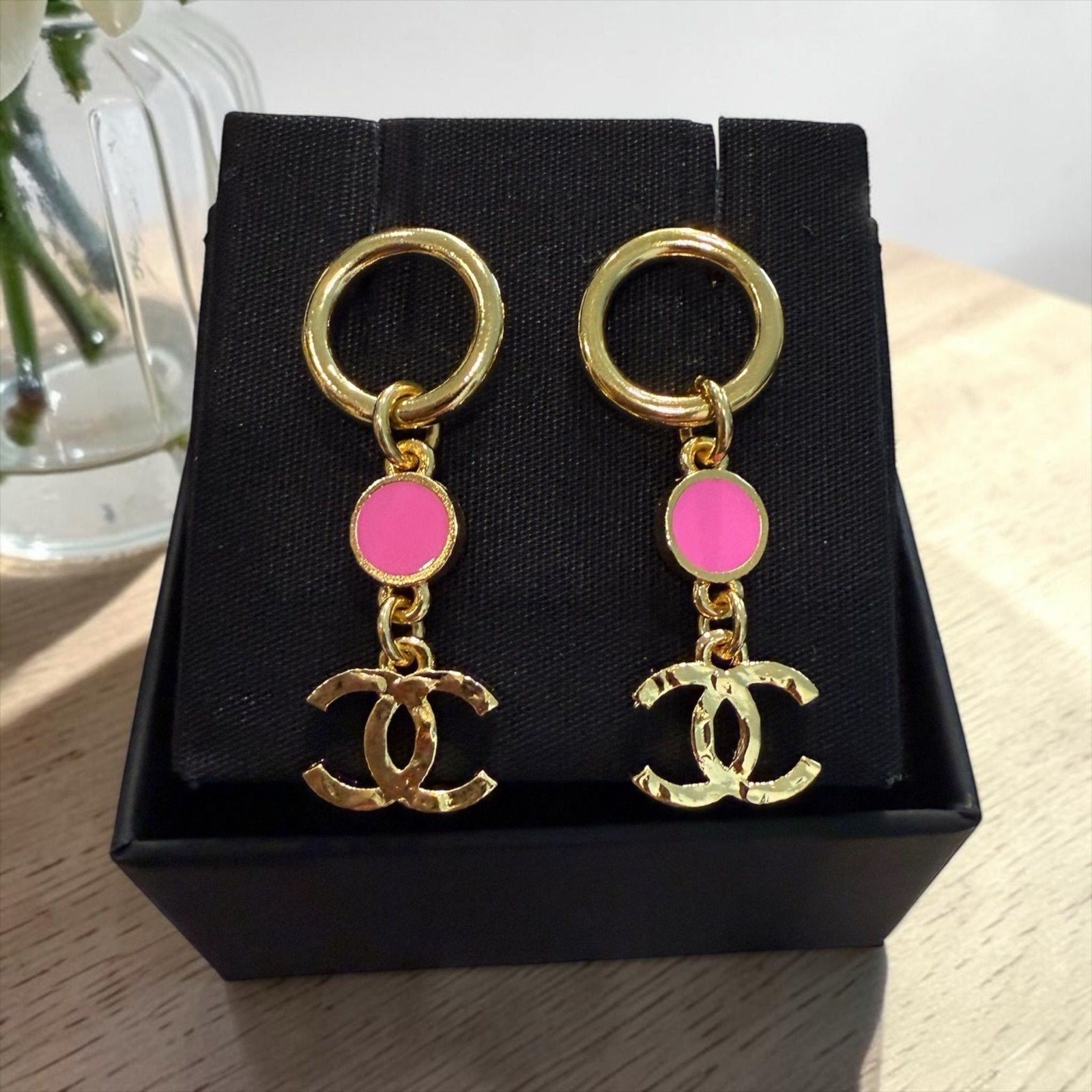 Chanel Disc CC Drop Earrings