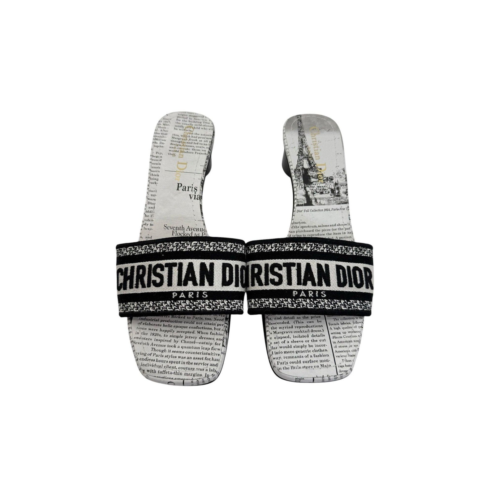 Dior Dway Heeled Newspaper Print Slides (38/8)