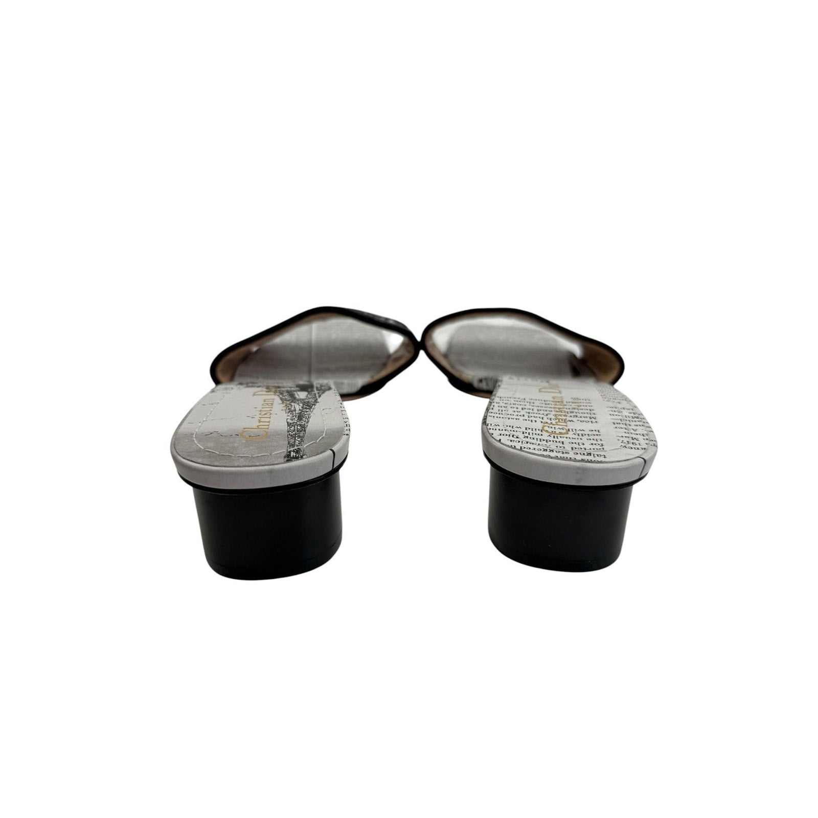 Dior Dway Heeled Newspaper Print Slides (38/8)
