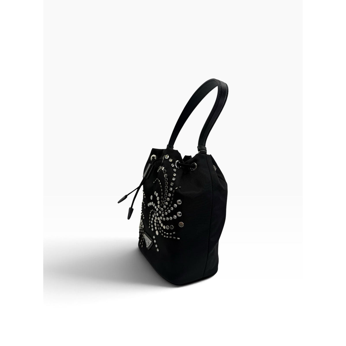 Prada Tessuto Saffiano Crystal Embellished Mini Re-Edition 1978 Bucket Bag
