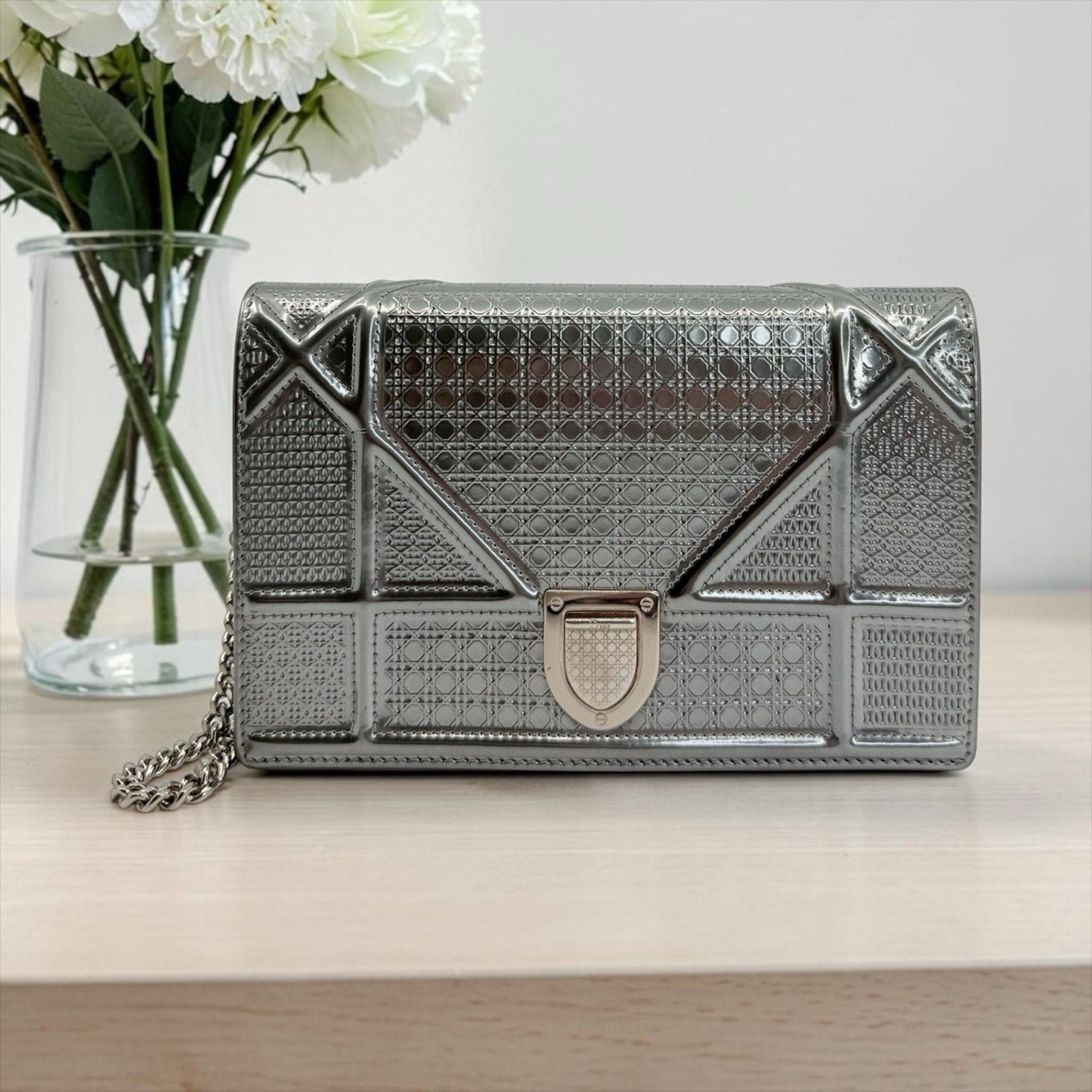 Dior Metallic Diorama Cannage Wallet on Chain